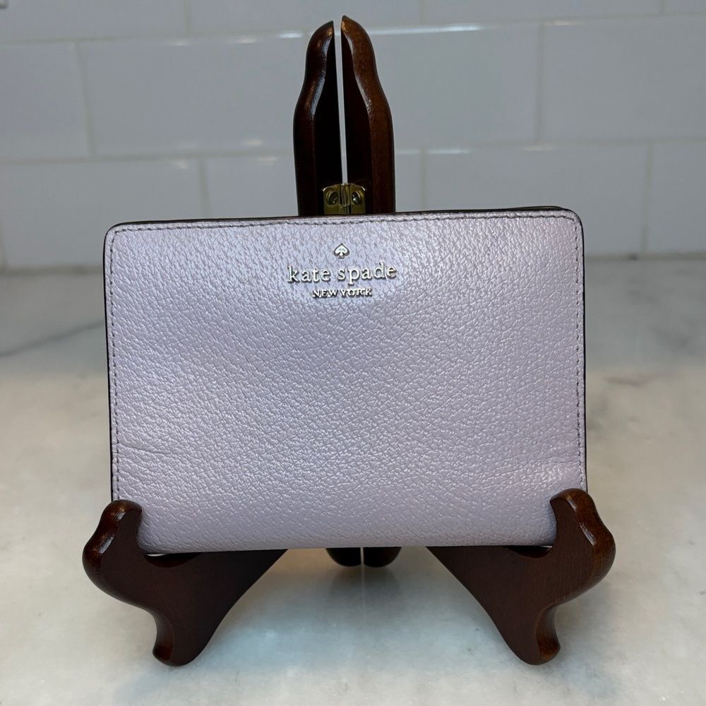 Kate Spade Wallet Leather Cross Grain Lavender Bifold Compact